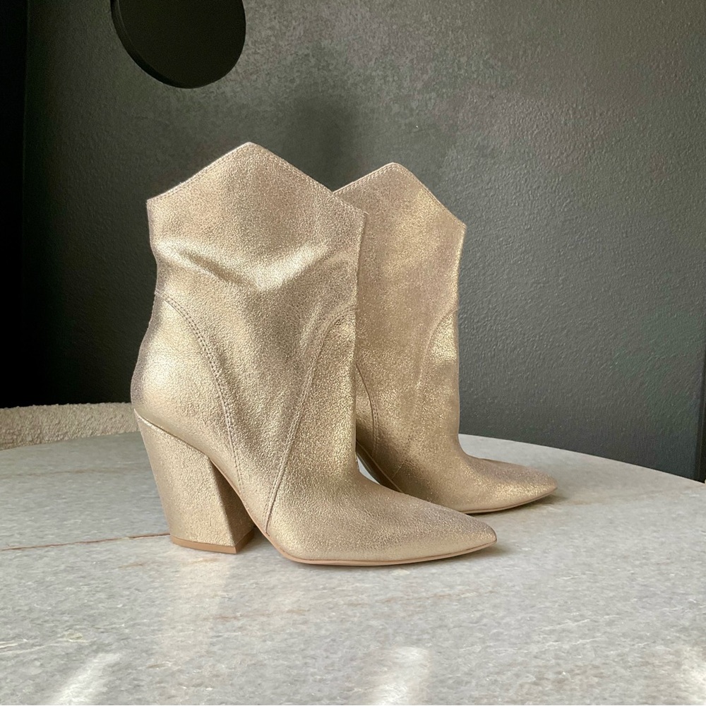 Dolce Vita Gold Metallic Pointed-Toe Block Heel Boots